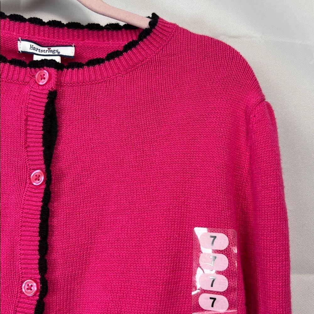 Hartstrings Bright pink cotton cardigan sweater with French bulldog appliqué NWT - Picture 4 of 12